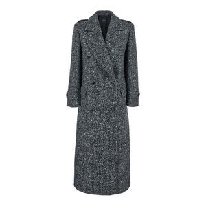 Plain Women Grey Double-Breasted Coat With Wide Notched Revers In Wool Woman